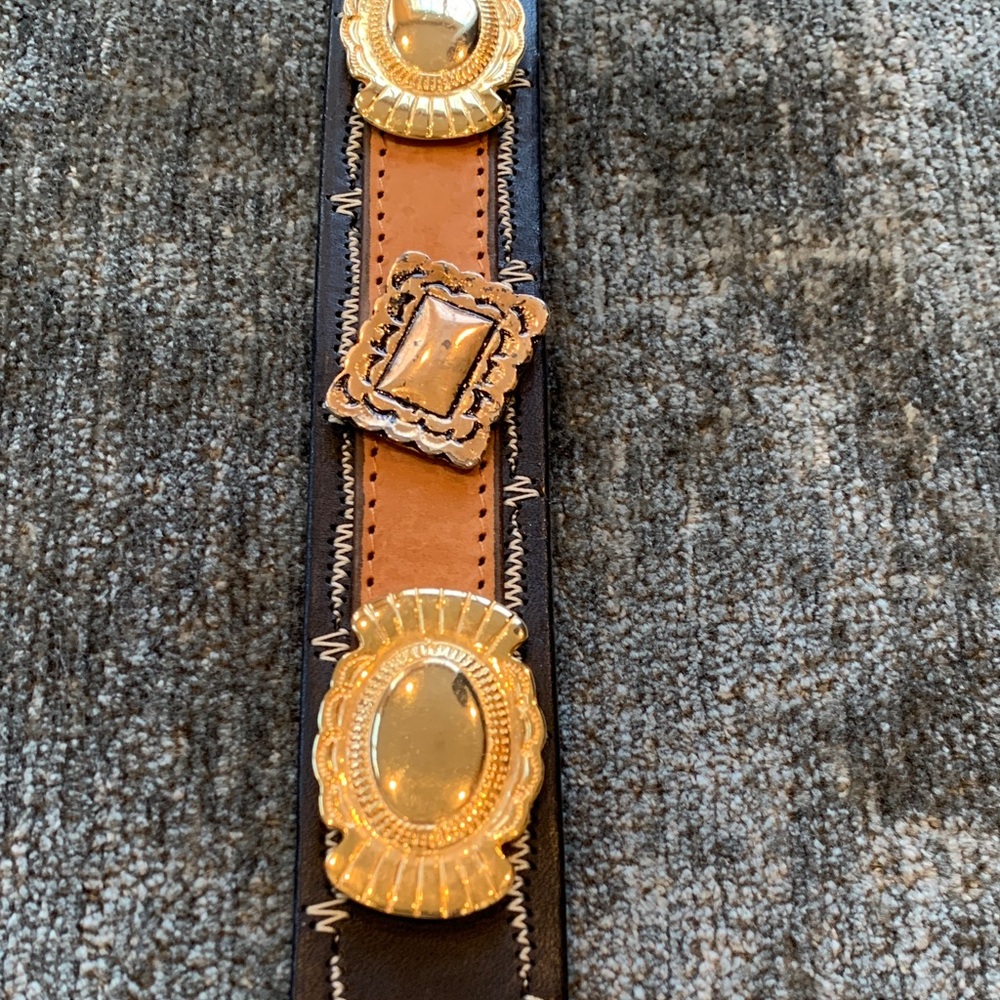 Italian Leather and Suede Black and Brown Belt with Silver and Gold Color Detail